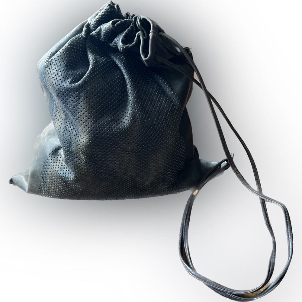 Vintage Leather Backpack Purse Dark Slate Blue Grey Taupe & Gold Tone hardware